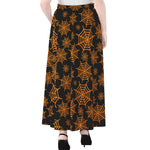 Black And Orange Spider Web Print Chiffon Maxi Skirt