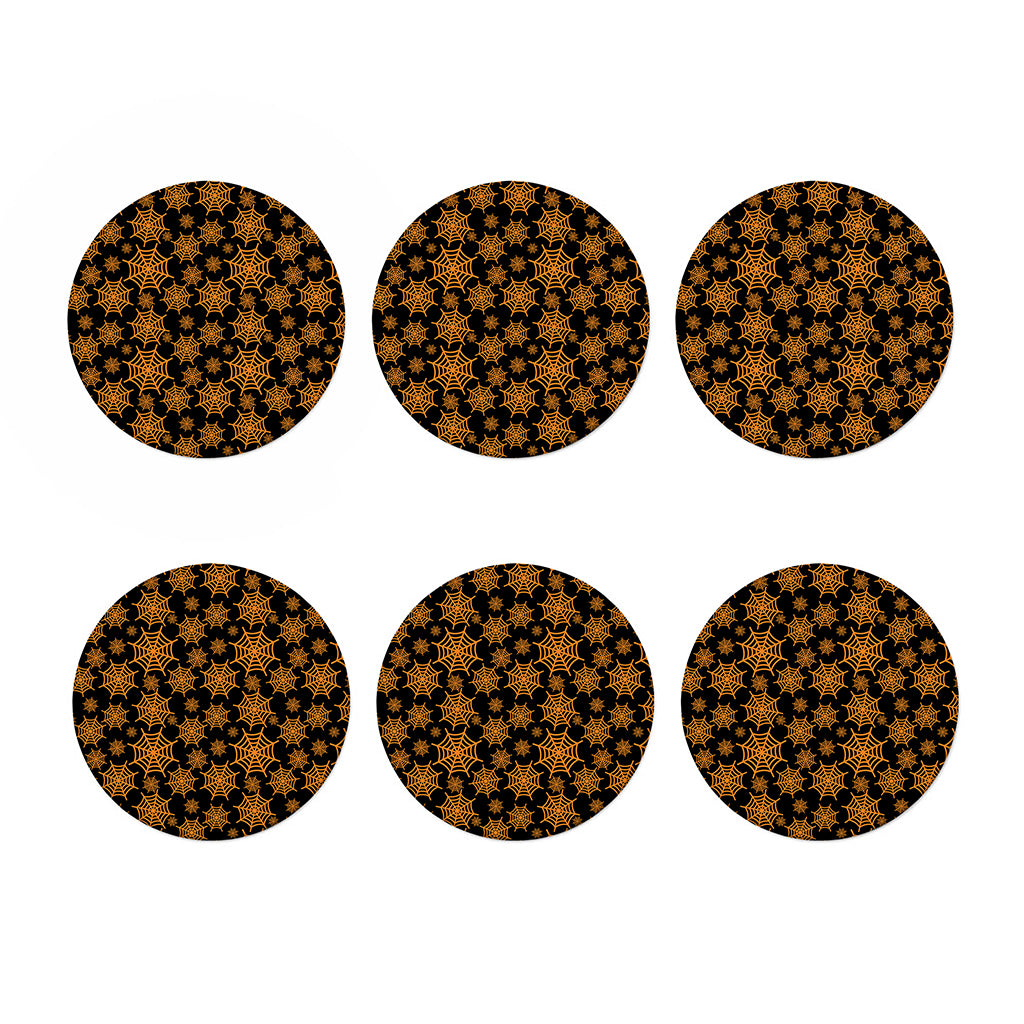 Black And Orange Spider Web Print Coaster Set