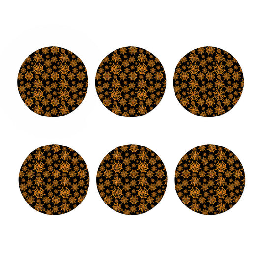 Black And Orange Spider Web Print Coaster Set
