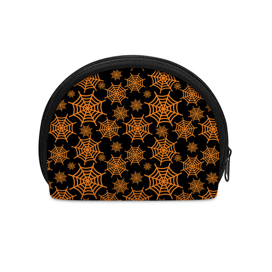 Black And Orange Spider Web Print Coin Purse