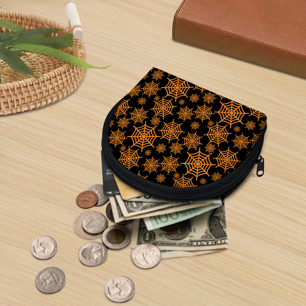 Black And Orange Spider Web Print Coin Purse