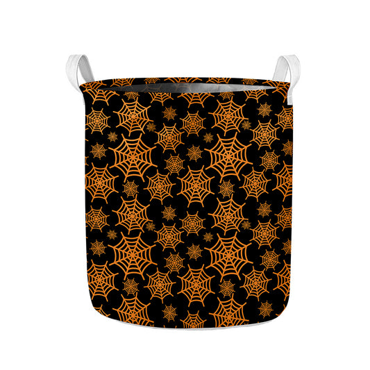 Black And Orange Spider Web Print Collapsible Laundry Basket