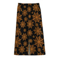 Black And Orange Spider Web Print Cotton Front Slit Maxi Skirt