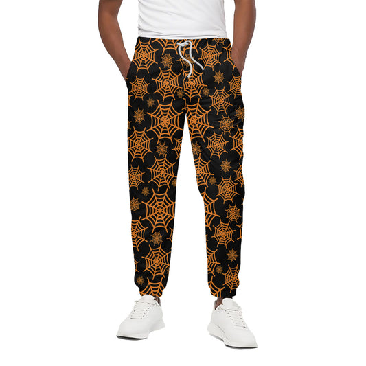 Black And Orange Spider Web Print Cotton Pants