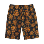 Black And Orange Spider Web Print Cotton Shorts