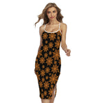 Black And Orange Spider Web Print Cross Back Cami Dress