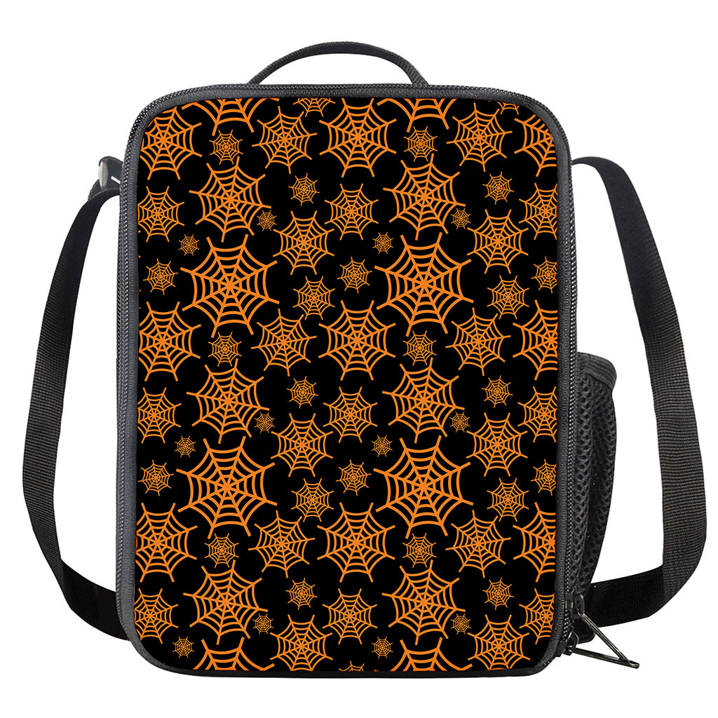 Black And Orange Spider Web Print Crossbody Lunch Bag
