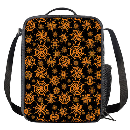 Black And Orange Spider Web Print Crossbody Lunch Bag