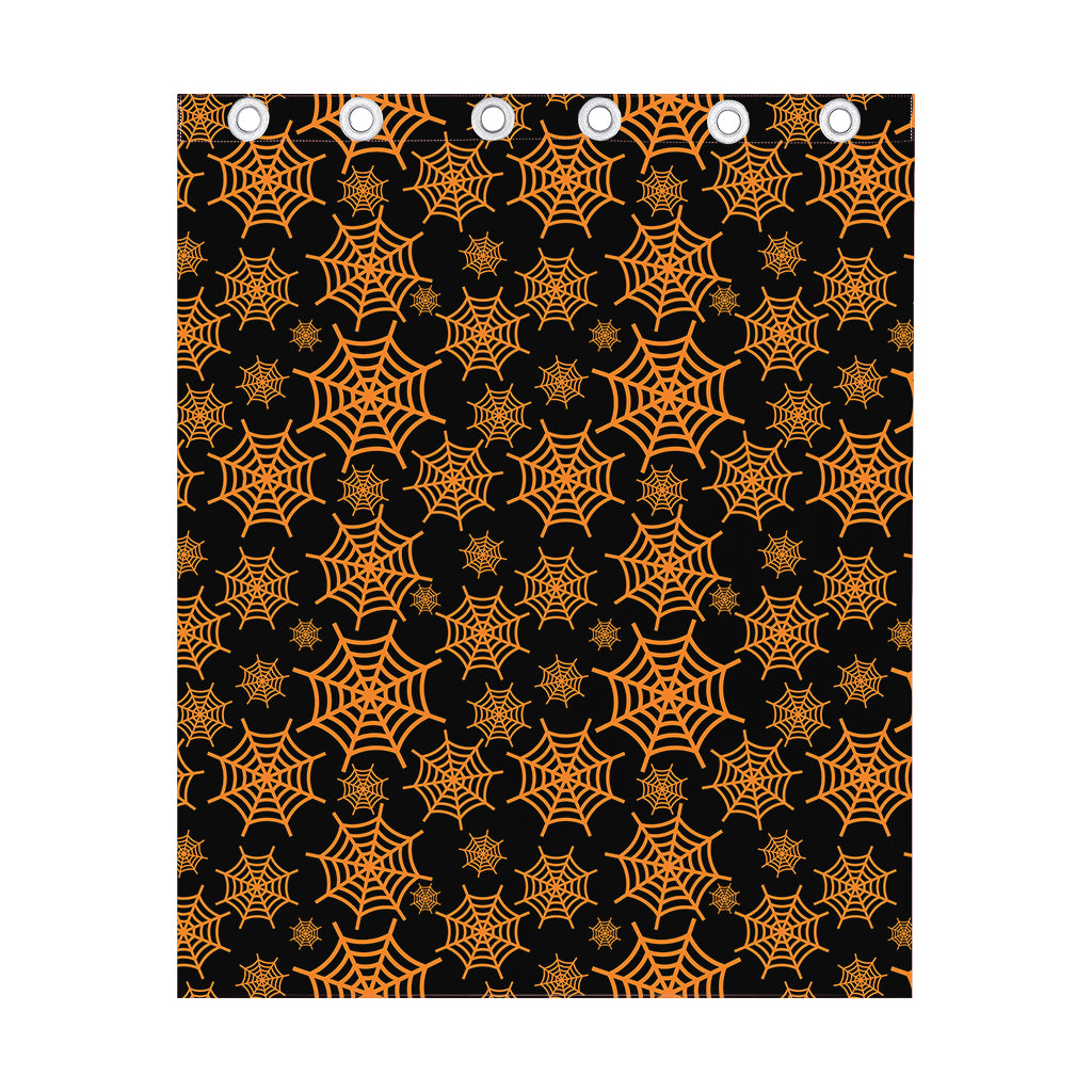 Black And Orange Spider Web Print Curtain