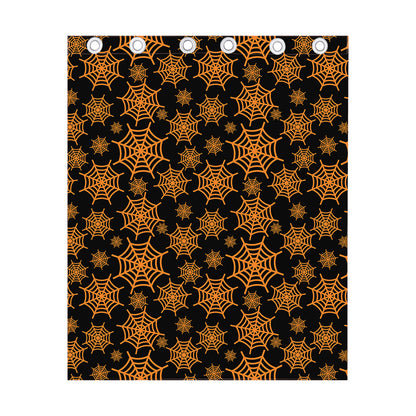 Black And Orange Spider Web Print Curtain