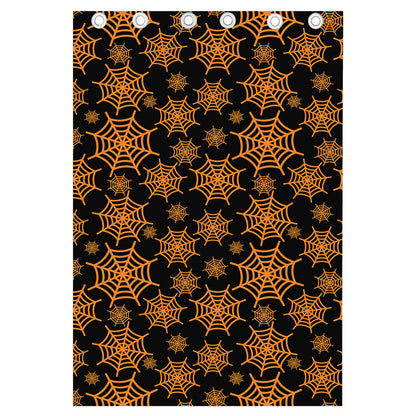 Black And Orange Spider Web Print Curtain