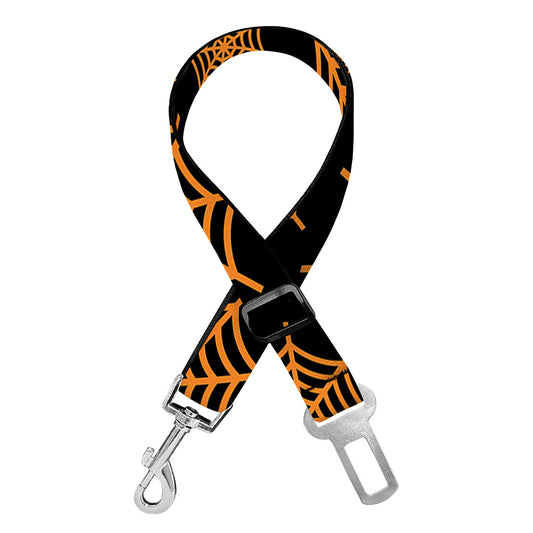 Black And Orange Spider Web Print Dog Seat Belt