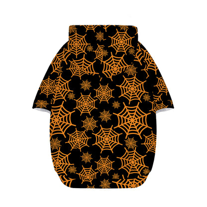 Black And Orange Spider Web Print Dog Zip Up Hoodie