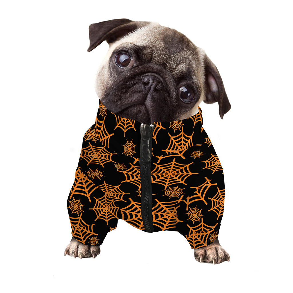 Black And Orange Spider Web Print Dog Zip Up Jacket