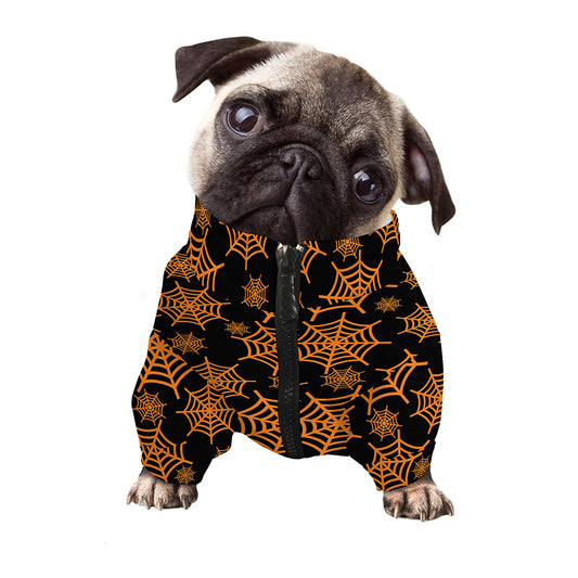 Black And Orange Spider Web Print Dog Zip Up Jacket