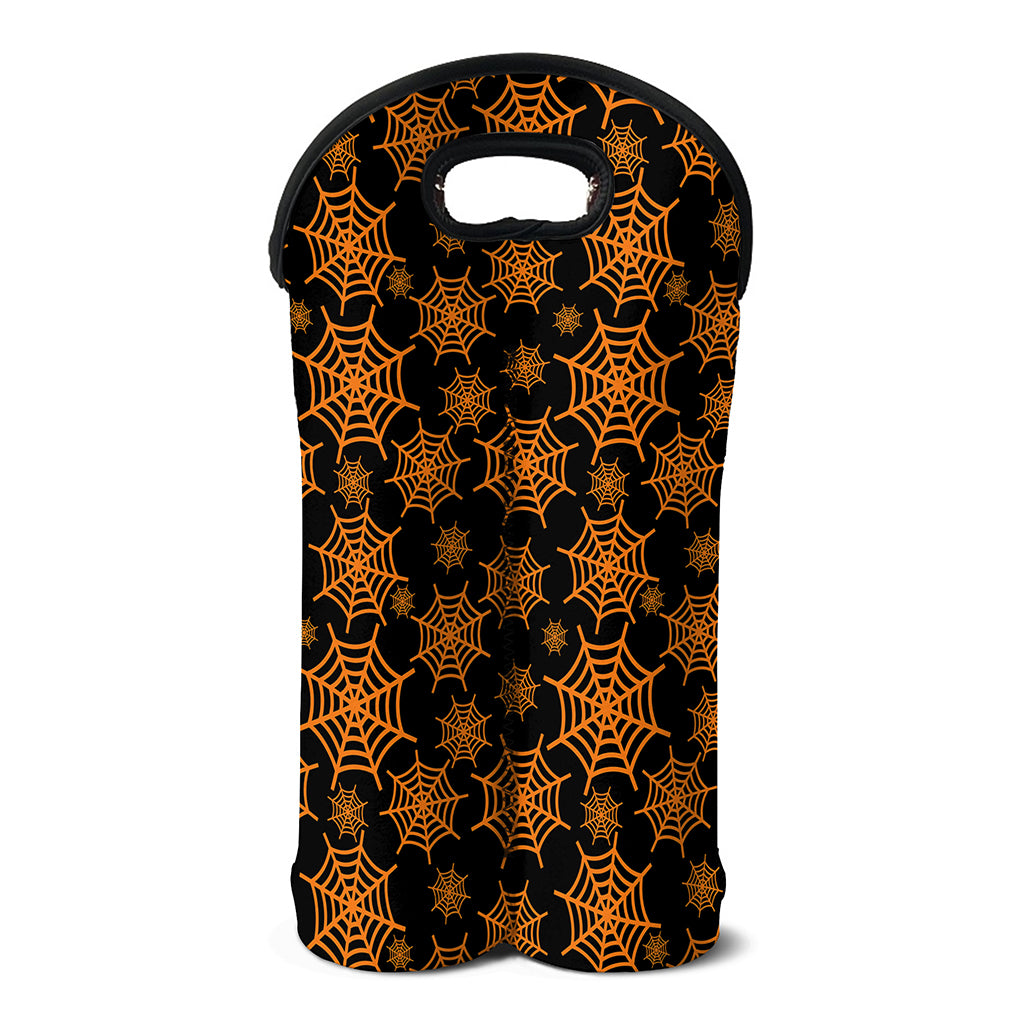 Black And Orange Spider Web Print Double Neoprene Wine Tote