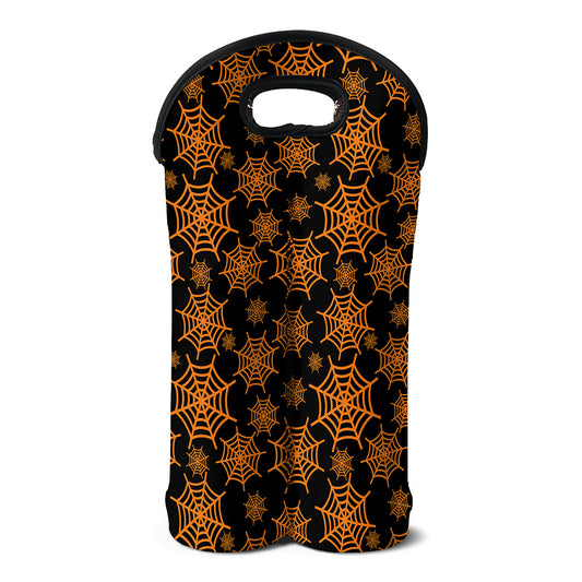Black And Orange Spider Web Print Double Neoprene Wine Tote