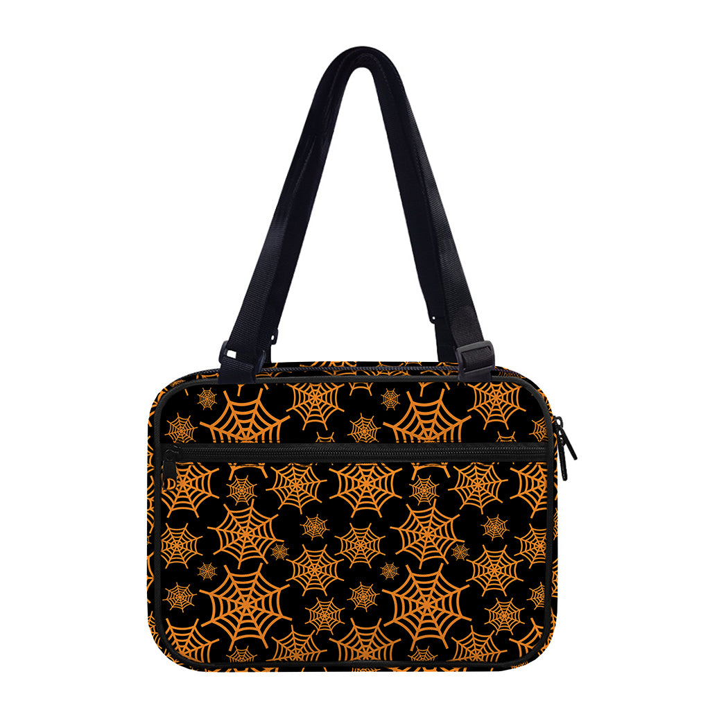 Black And Orange Spider Web Print Double Strap Bible Bag