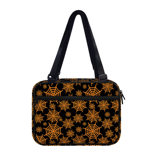 Black And Orange Spider Web Print Double Strap Bible Bag
