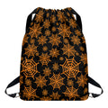 Black And Orange Spider Web Print Drawstring Backpack