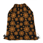 Black And Orange Spider Web Print Drawstring Bag