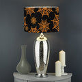 Black And Orange Spider Web Print Drum Lamp Shade