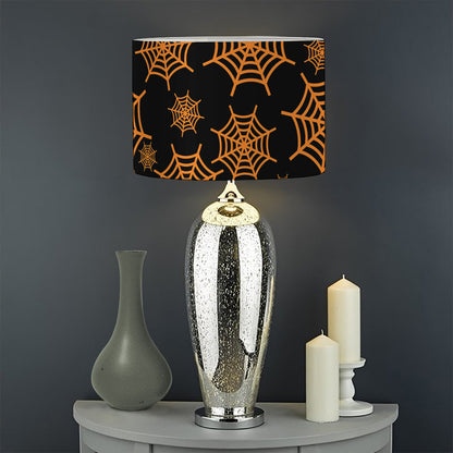 Black And Orange Spider Web Print Drum Lamp Shade