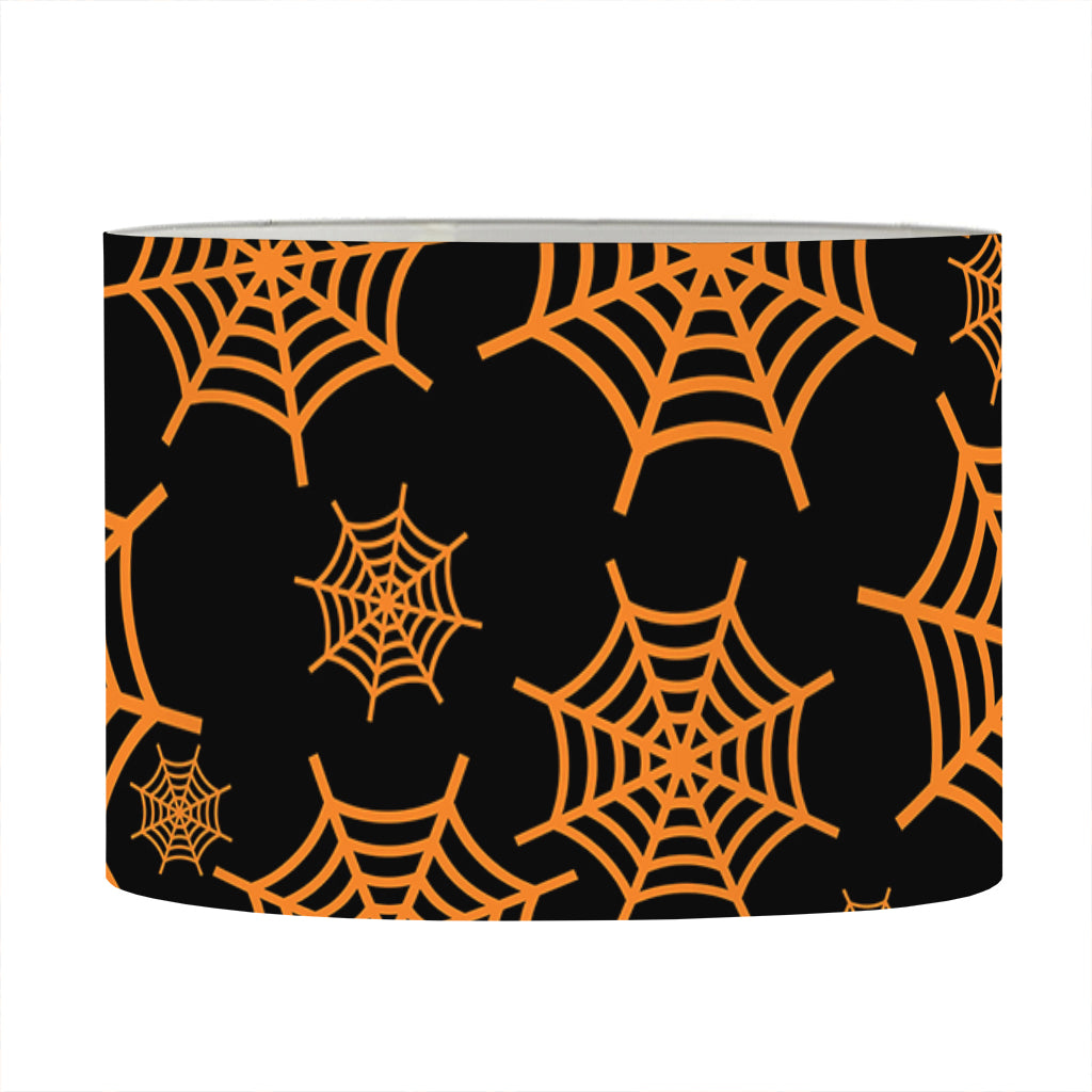 Black And Orange Spider Web Print Drum Lamp Shade