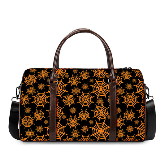 Black And Orange Spider Web Print Duffle Bag