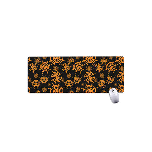 Black And Orange Spider Web Print Extended Mouse Pad