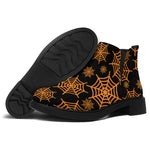 Black And Orange Spider Web Print Flat Ankle Boots