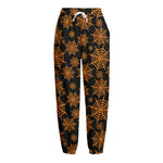 Black And Orange Spider Web Print Fleece Lined Knit Pants