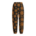 Black And Orange Spider Web Print Fleece Lined Knit Pants