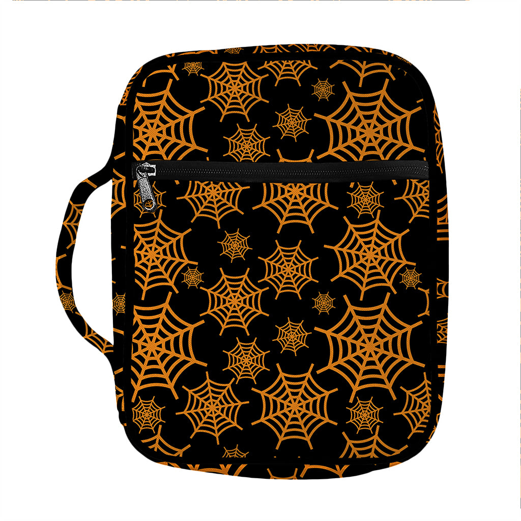 Black And Orange Spider Web Print Front Pocket Bible Bag