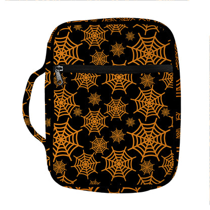 Black And Orange Spider Web Print Front Pocket Bible Bag