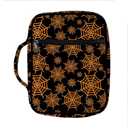 Black And Orange Spider Web Print Front Pocket Bible Bag