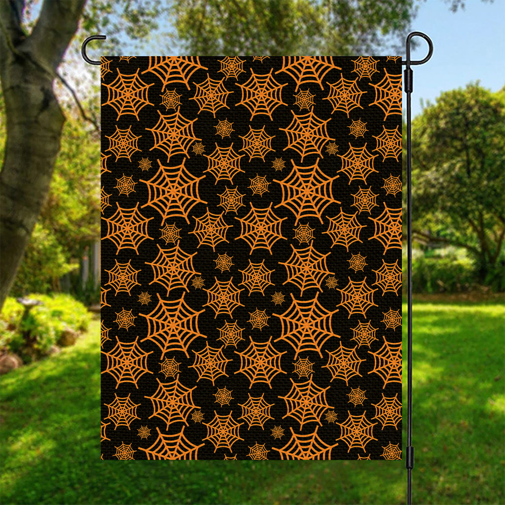 Black And Orange Spider Web Print Garden Flag