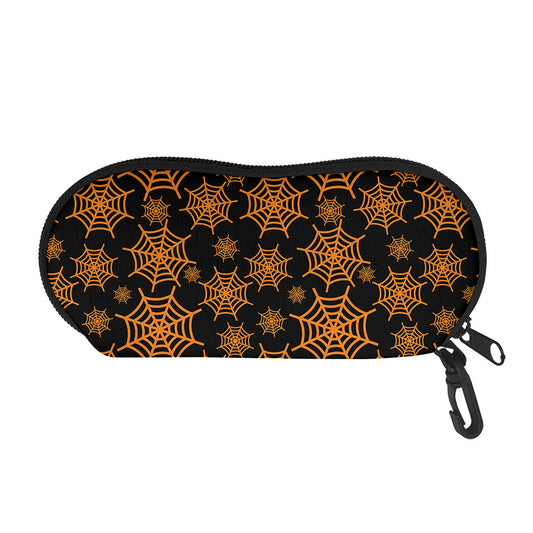 Black And Orange Spider Web Print Glasses Case