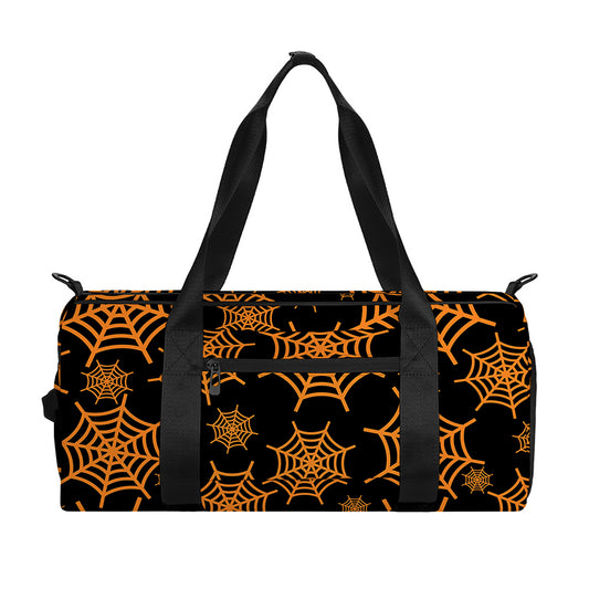 Black And Orange Spider Web Print Gym Bag