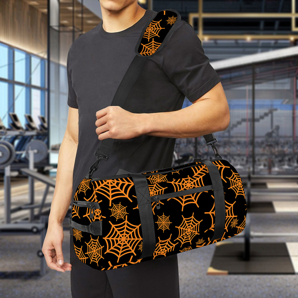 Black And Orange Spider Web Print Gym Bag