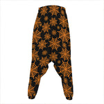 Black And Orange Spider Web Print Hammer Pants