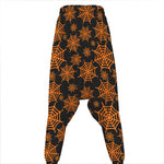 Black And Orange Spider Web Print Hammer Pants