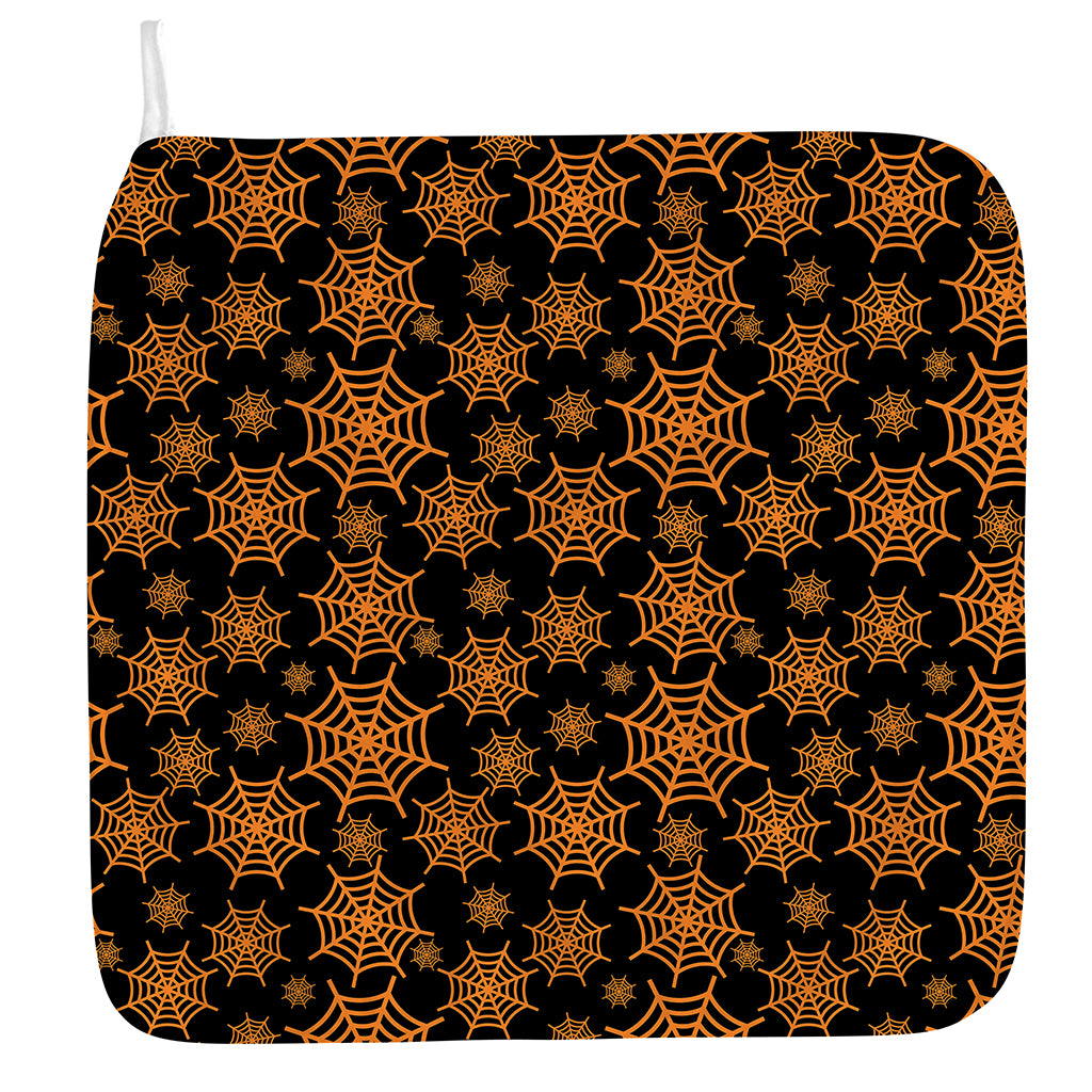 Black And Orange Spider Web Print Hand Towel