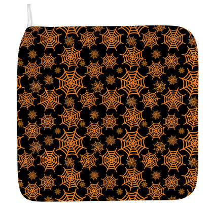 Black And Orange Spider Web Print Hand Towel