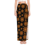 Black And Orange Spider Web Print High Slit Maxi Skirt