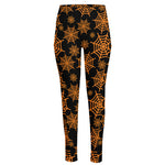 Black And Orange Spider Web Print High-Waisted Pocket Leggings
