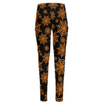 Black And Orange Spider Web Print High-Waisted Pocket Leggings