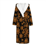 Black And Orange Spider Web Print Hooded Bathrobe