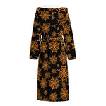 Black And Orange Spider Web Print Hooded Bathrobe
