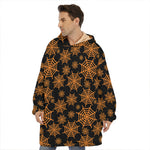 Black And Orange Spider Web Print Hoodie Blanket